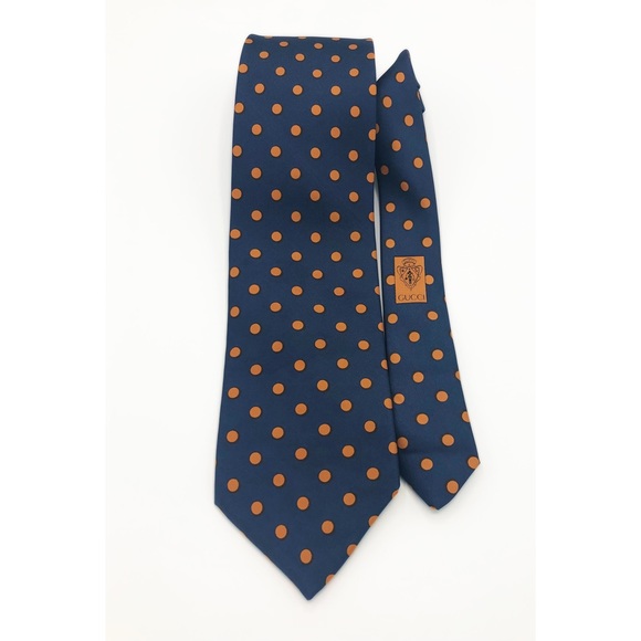 Gucci Accessories Gucci Tie Navy With Orange Polka Dots Poshmark